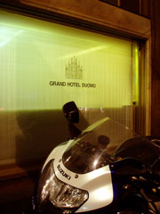 Street bike outside the Grand Hotel Duomo, Milano Italy